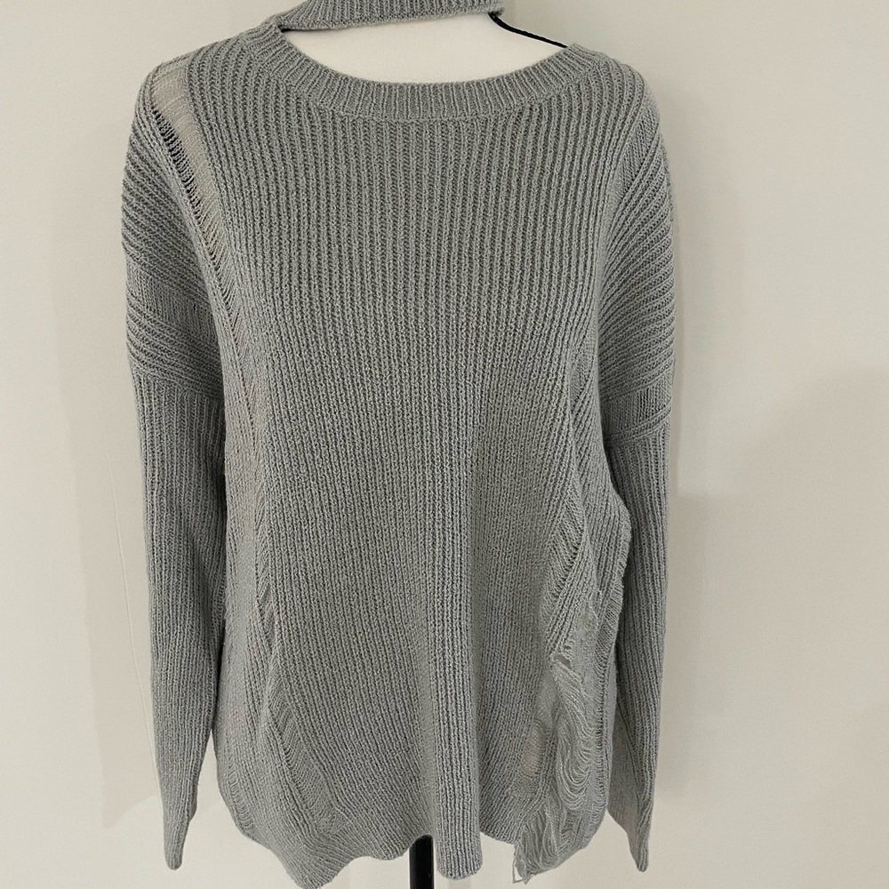 Lush Gray Chunky Knit Crew Neck Sweater